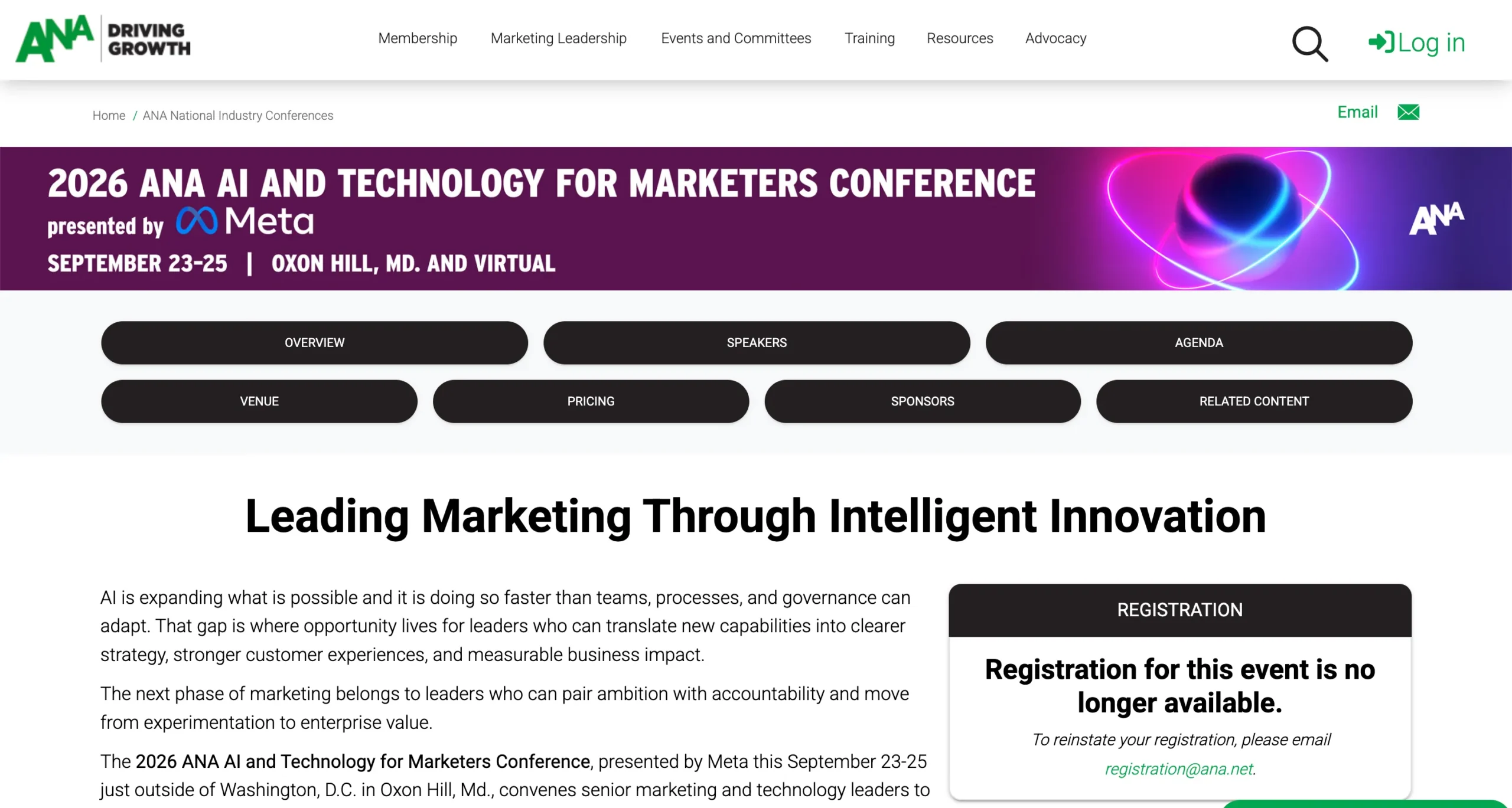 ANA AI and Technology for Marketers conference website