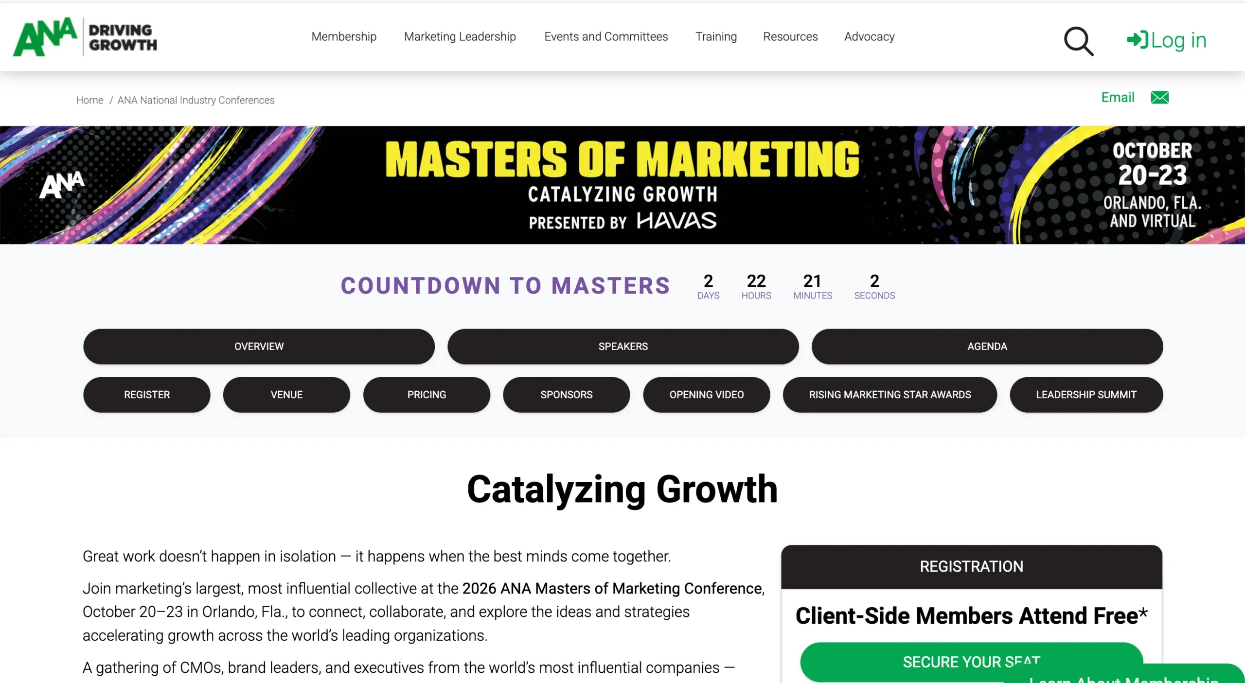 ANA Masters of B2B Marketing conference website